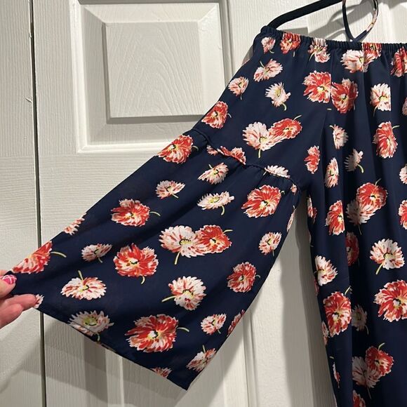 Pleione Navy Floral Off The Shoulder Top, Size Medium - Picture 3 of 7